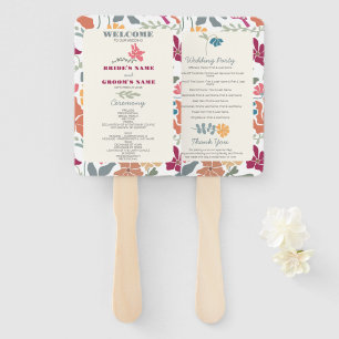 Boho Chic Floral Mid Century Retro Wedding Program Hand Fan