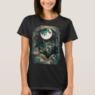 Boho Chic Floral Moon Mountain Forest Nature Retro T-Shirt