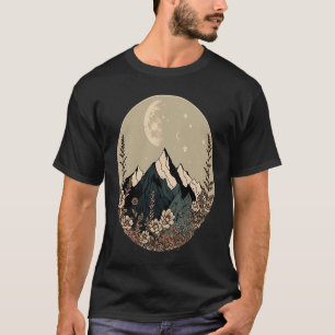 Boho Chic Floral Moon Mountain T-Shirt