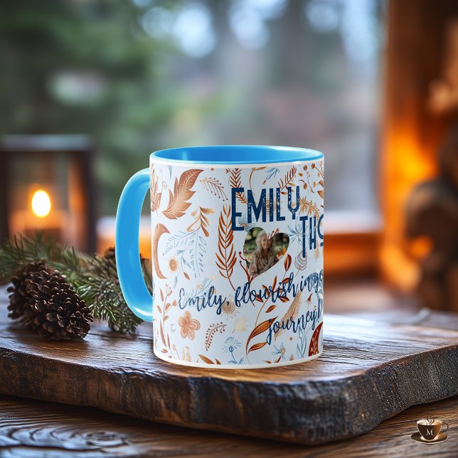Boho chic floral moon with copper and blue leaves mug (Creator Uploaded)