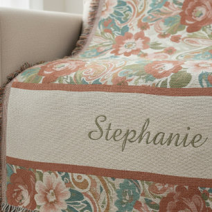 Boho Chic Floral Paisley Pattern Throw Blanket