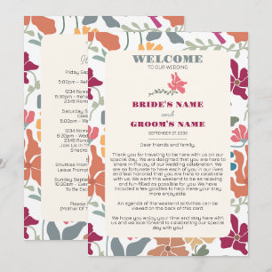 Boho Chic Floral Retro Wedding Itinerary Programme