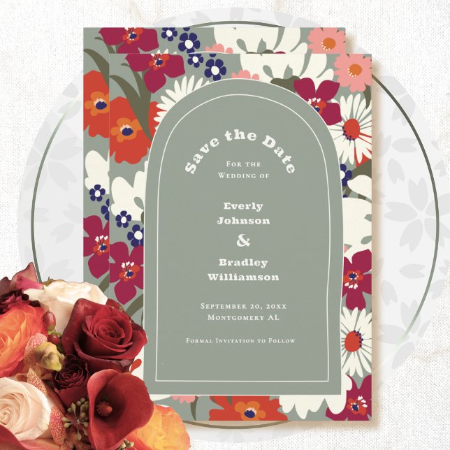 Boho Chic Floral Sage Green Modern Save the Date Invitation (Creator Uploaded)