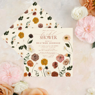 Boho Chic Floral Terracotta Modern Bridal Shower Invitation