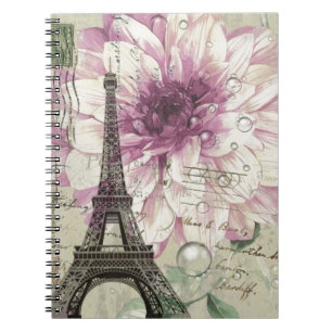 Boho Chic floral Vintage Paris Eiffel Tower Spiral Notebook