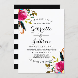 Boho Chic Floral Watercolor Wedding Invitations