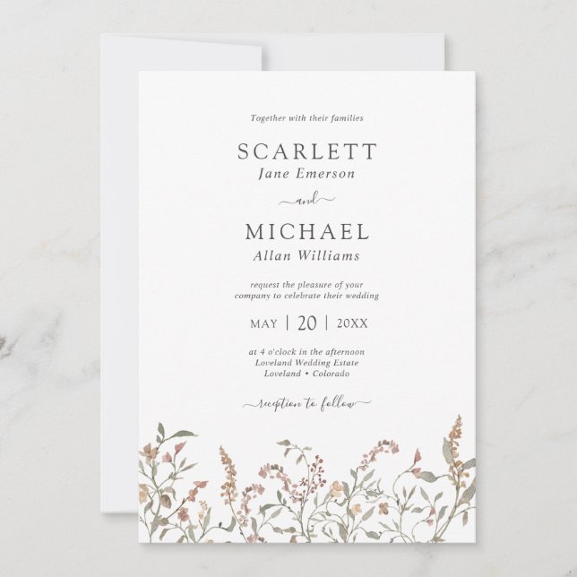 Boho Chic Floral Wedding Invitation (Front)