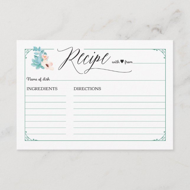 Boho Chic Floral Wedding Shower Recipe Cards (Front)