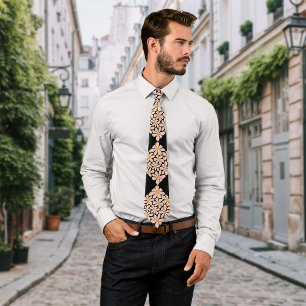 Boho Chic Florals Black Personalise Initial Tie