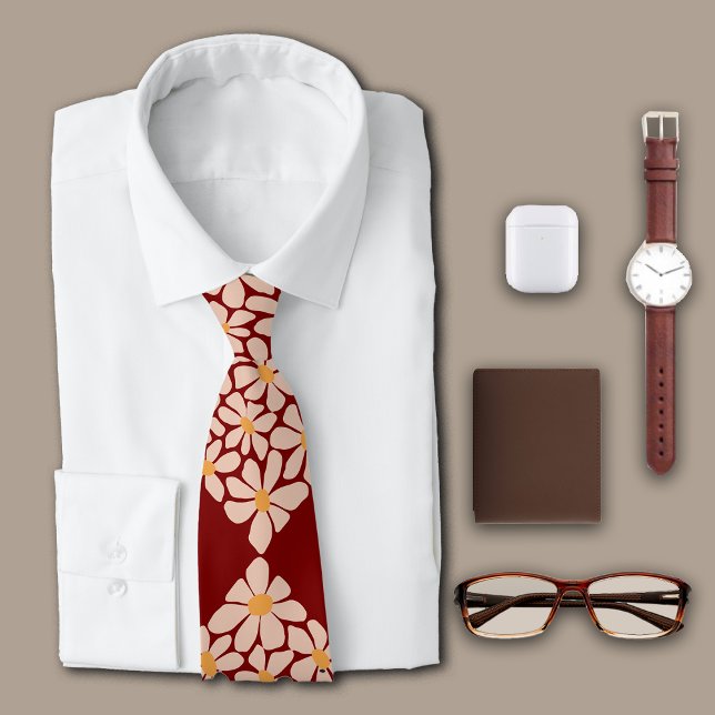 Boho Chic Florals Maroon Personalise Initial Tie (Creator Uploaded)