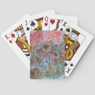 Boho Chic Flower Garden Watercolor Painting  Playing Cards