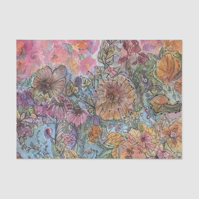 Boho Chic Flower Garden Watercolor Painting  Tissue Paper (Front)