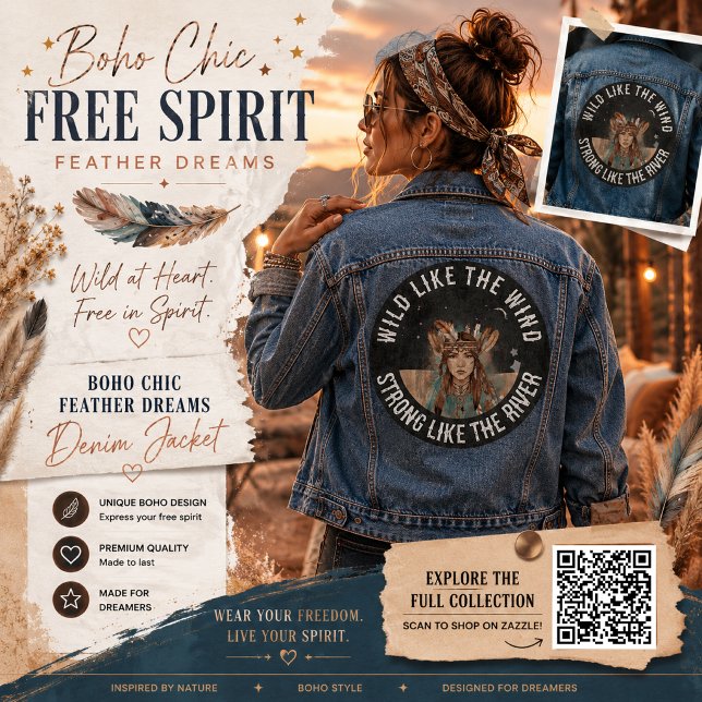 Boho Chic Free Spirit Feather Dreams  Denim Jacket (Creator Uploaded)