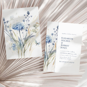 Boho Chic French Blue Wildflowers Wedding Invitation