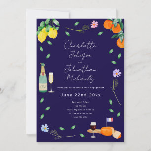 Boho Chic French Wine and Cheese Engagement Party Invitation