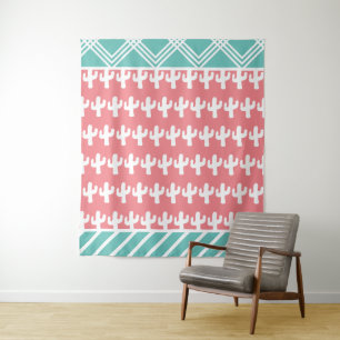 Boho Chic Geometric & Cactus Silhouettes Tapestry