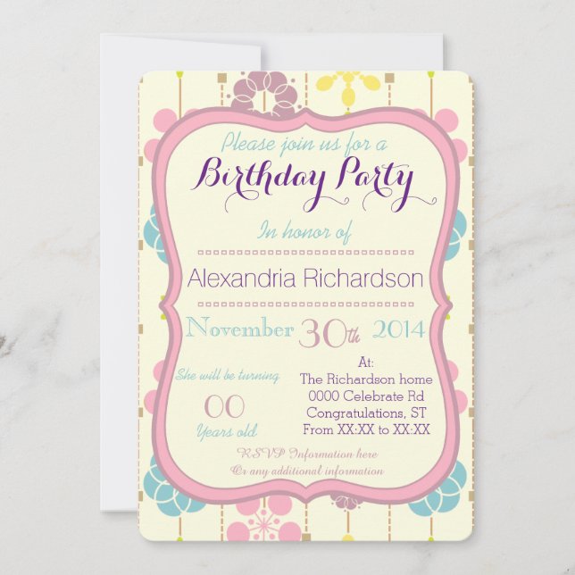 Boho chic geometric spring floral pattern Birthday Invitation (Front)