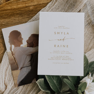 Boho Chic Gold and White Casual Photo Wedding Invitation