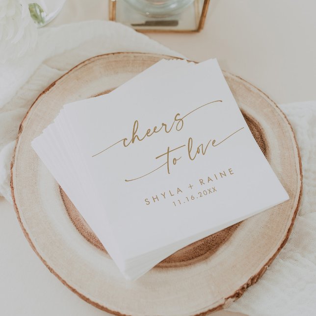 Boho Chic Gold and White Cheers to Love Wedding Napkin (Creator Uploaded)