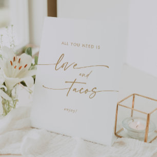 Boho Chic Gold and White Love Taco Bar Wedding Pedestal Sign