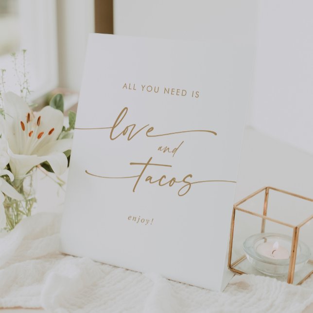 Boho Chic Gold and White Love Taco Bar Wedding Pedestal Sign (Boho Chic Gold and White Love Taco Bar Wedding Pedestal Sign)