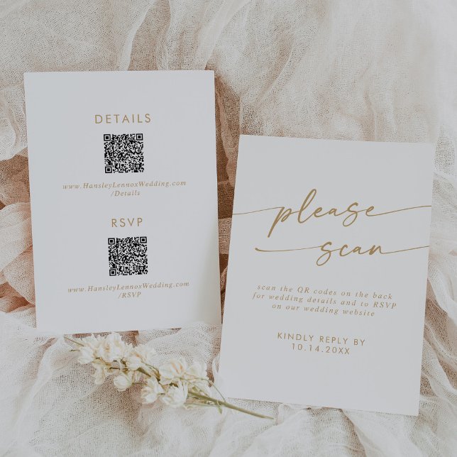 Boho Chic Gold and White QR Code Details  RSVP Card (Creator Uploaded)
