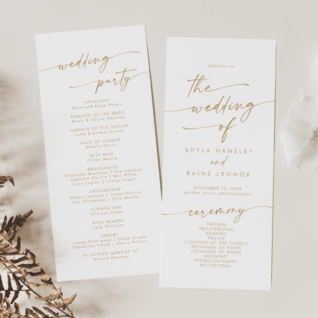 Boho Chic Gold and White Tea Length Wedding Programme (Creator Uploaded)