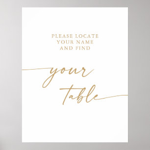 Boho Chic Gold and White Wedding Find Your Table Poster