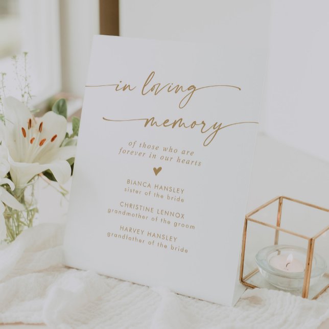 Boho Chic Gold and White Wedding In Loving Memory Pedestal Sign (Creator Uploaded)