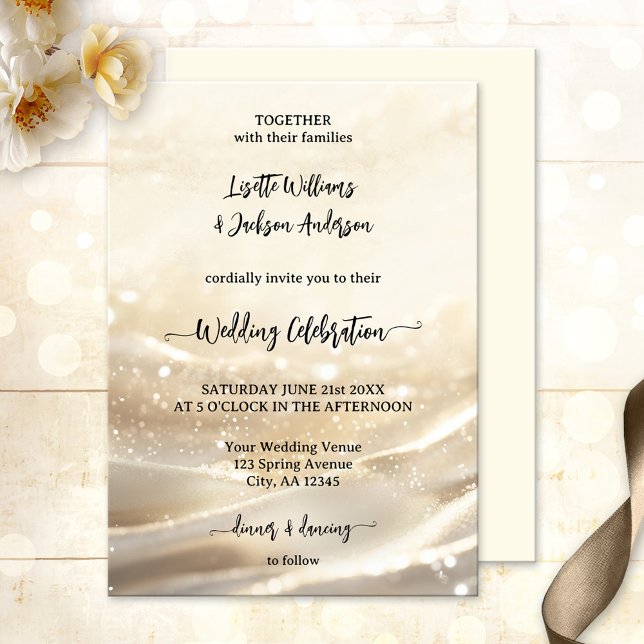 Boho Chic Gold Sparkling Elegant Wedding Invitation (Elegant boho chic wedding invitation featuring an abstract gold sparkle design)