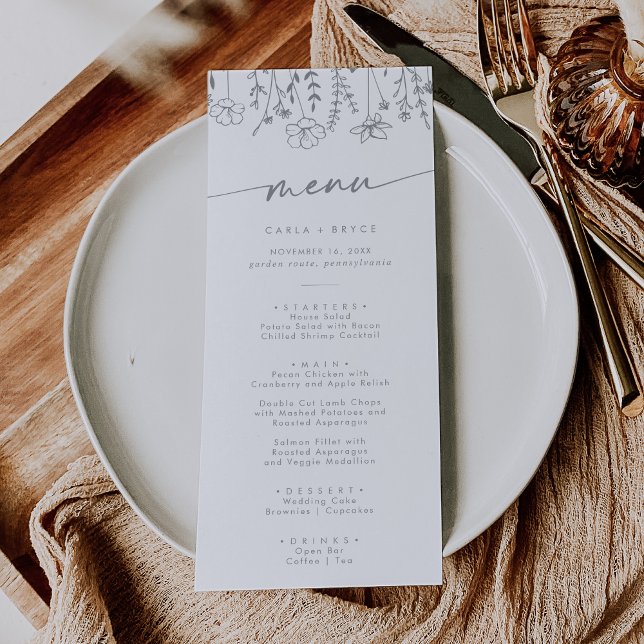 Boho Chic Gray and White Wildflower Wedding Menu (Creator Uploaded)