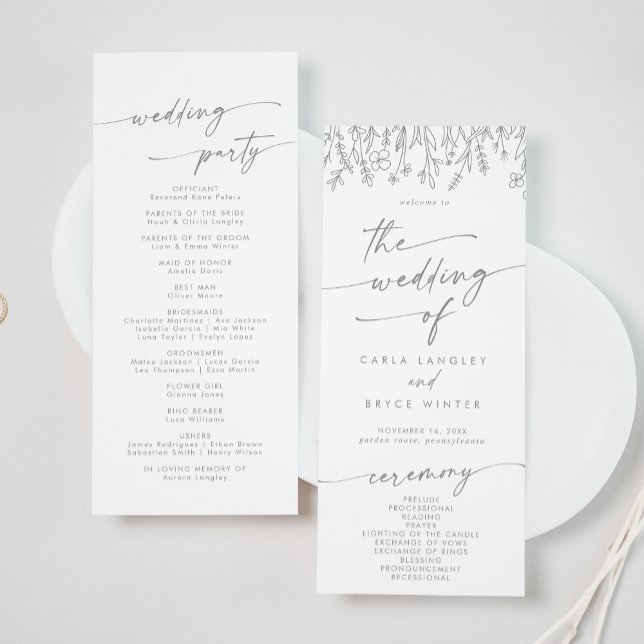 Boho Chic Gray Wildflower Tea Length Wedding Programme (Creator Uploaded)