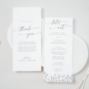 Boho Chic Gray Wildflower Thank You and Wedding Menu