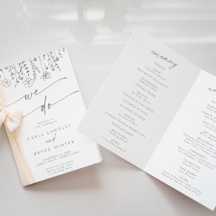 Boho Chic Gray Wildflower We Do Folded Wedding Programme