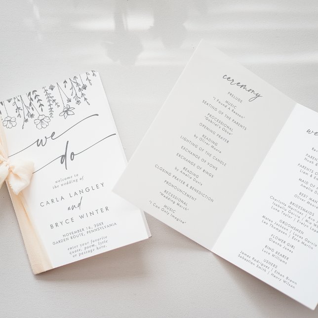 Boho Chic Gray Wildflower We Do Folded Wedding Programme (Creator Uploaded)
