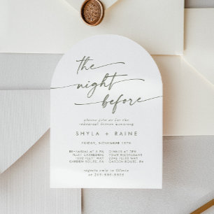 Boho Chic Green and White Arch Rehearsal Dinner Invitation