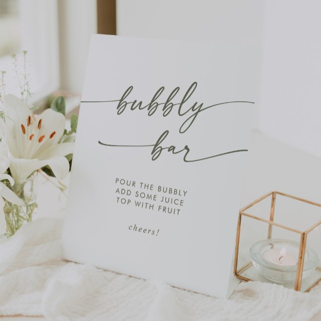 Boho Chic Green and White Bubbly Bar Wedding Pedestal Sign (Boho Chic Green and White Bubbly Bar Wedding Pedestal Sign)
