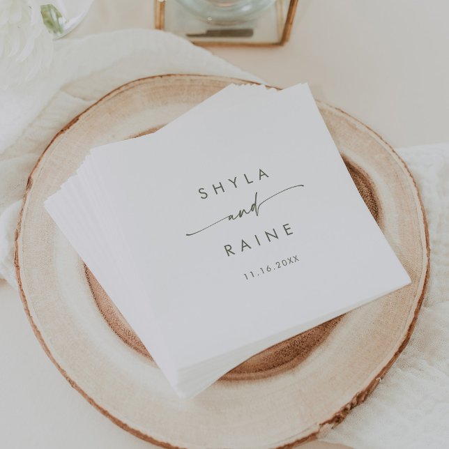 Boho Chic Green and White Monogram Wedding Napkins (Creator Uploaded)