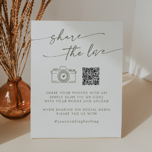 Boho Chic Green and White Share the Love QR Code Pedestal Sign