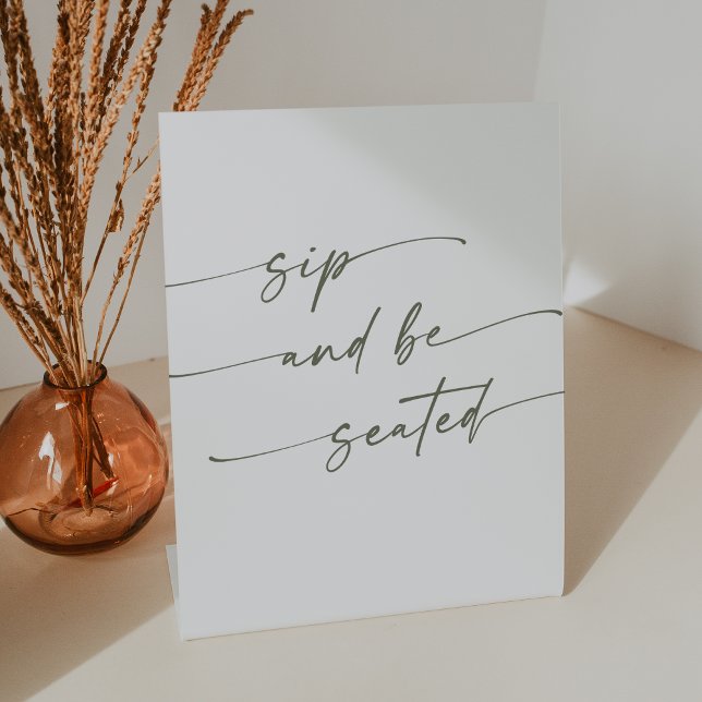 Boho Chic Green and White Sip Be Seated Wedding Pedestal Sign (Creator Uploaded)