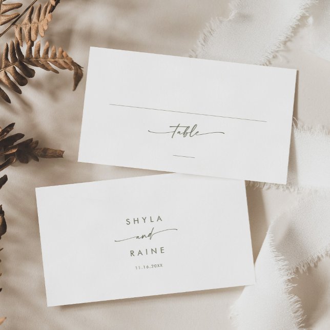 Boho Chic Green and White Wedding Flat Place Card (Creator Uploaded)