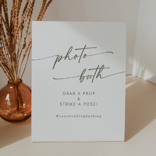 Boho Chic Green and White Wedding Photo Booth Pedestal Sign