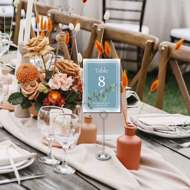 Boho Chic Green Botanicals Smokey Blue Wash Table Number (Creator Uploaded)