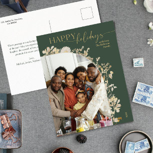 Boho Chic Green Gold Botanical Photo Holiday  Postcard
