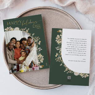 Boho Chic Green Gold Photo Holiday Card w. Message