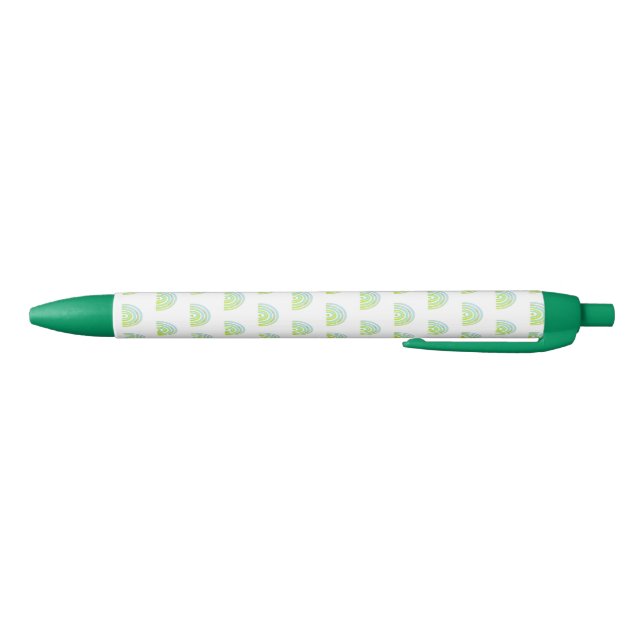 Boho Chic Green Rainbow Pattern Black Ink Pen (Bottom)