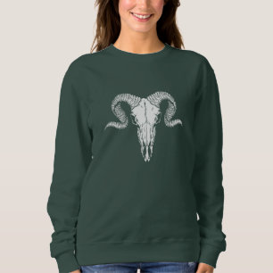 Boho Chic Green Sweatshirt with Buffalo Skull