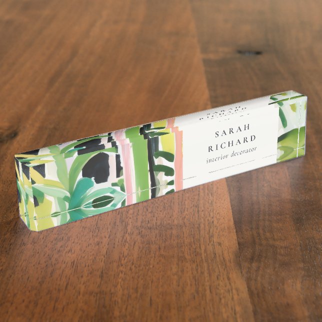 Boho Chic Green Tropical Leafy Foliage Botanical Nameplate (Side)