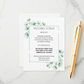 Boho Chic Green Watercolor Leaves Wedding Enclosure Card