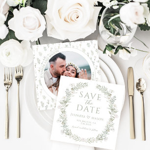 Boho Chic Greenery Save the Date Photo Invitation